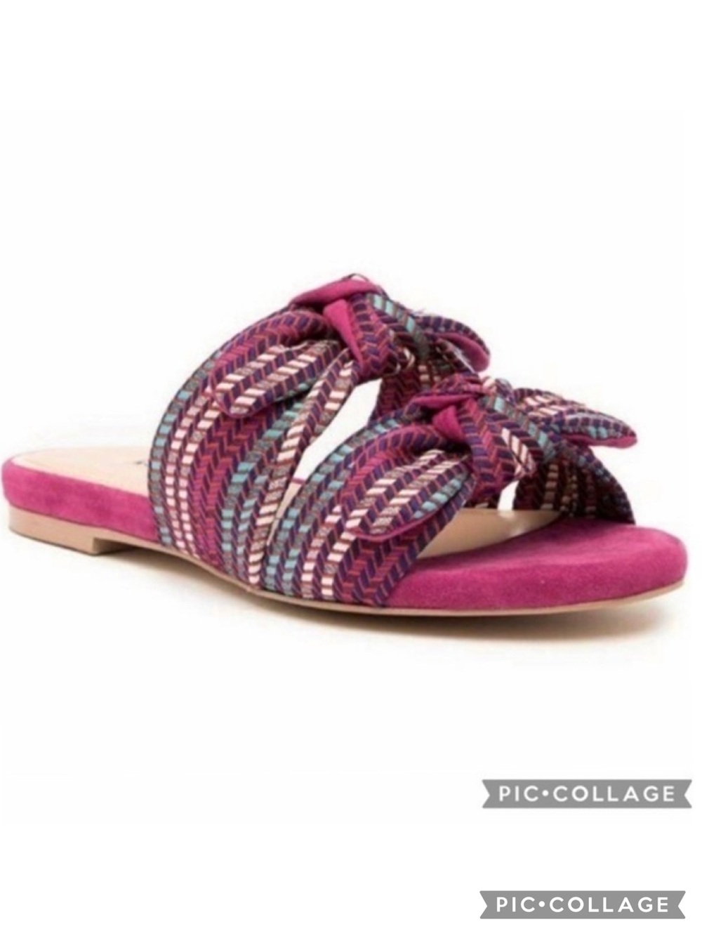 Charles David Soufflé Bow Pink Faux Suede Slide Sandal 7 Woven multicolor